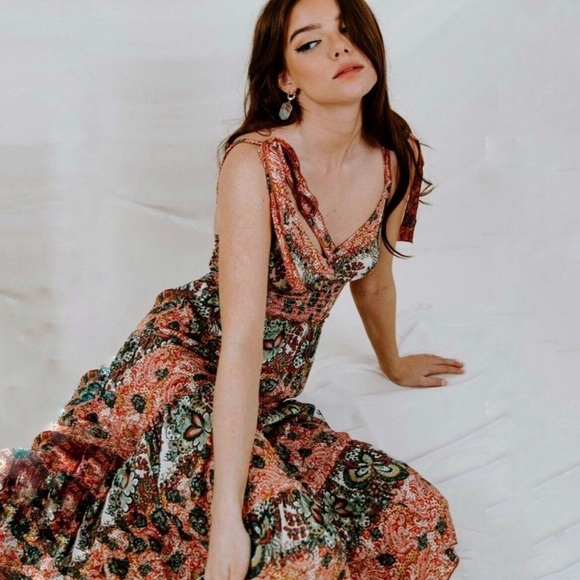 Free People Let’s Smock About It Boho Tiered Mixed Print Maxi Dress Size Small - Picture 5 of 14